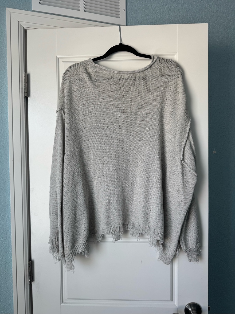 TALULAH Light Gray Distressed Crewneck Sweater - Picture 3 of 3